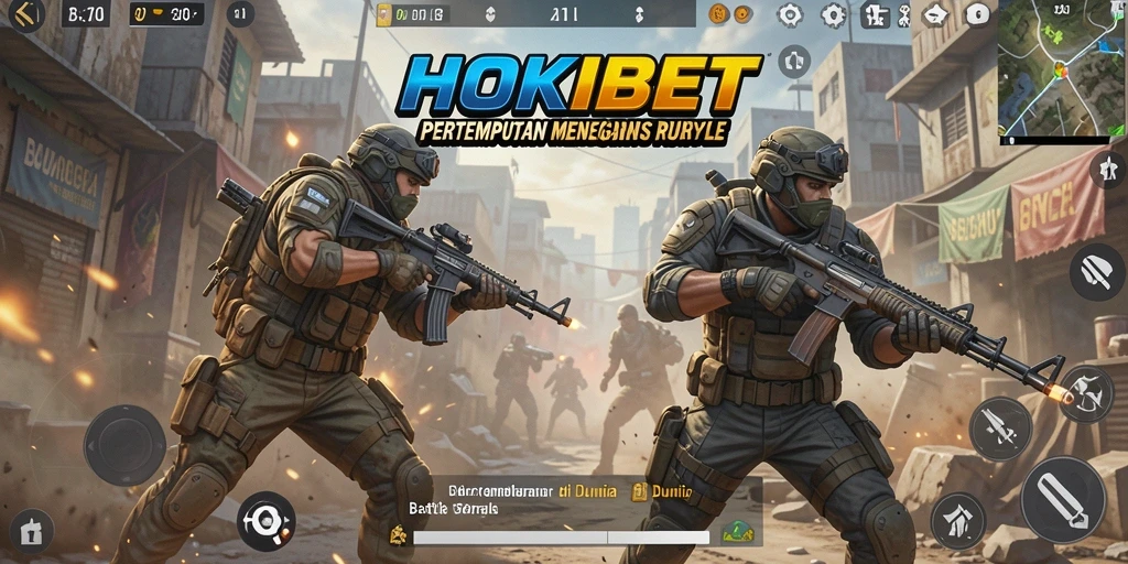 Tampilan gameplay menegangkan HOKIBET dalam aksi Battle Royale.