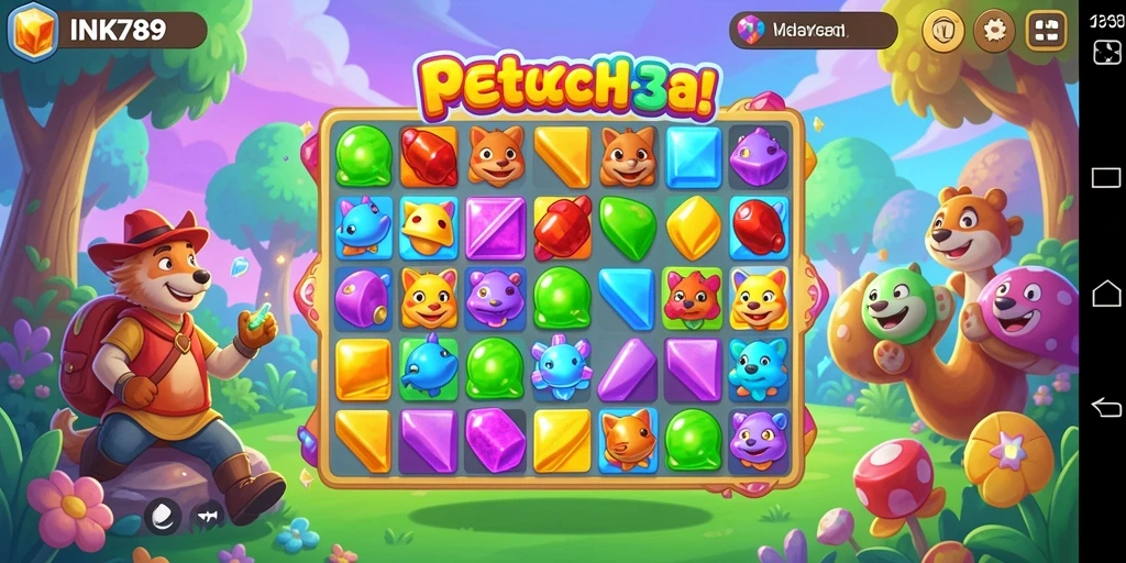 Tampilan menarik dari gameplay Match-3 INK789 dengan kombinasi warna-warni.
