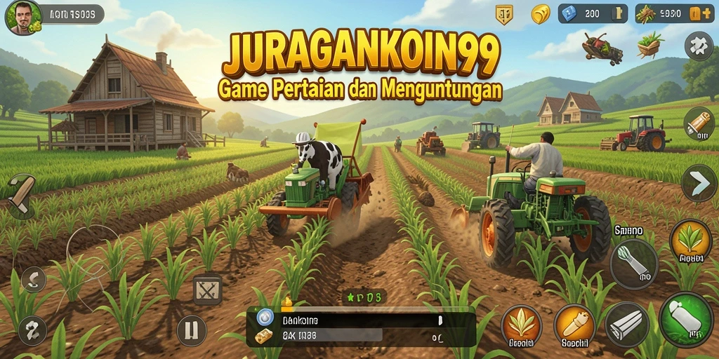 Tampilan gameplay JURAGANKOIN99 saat bertani di ladang.