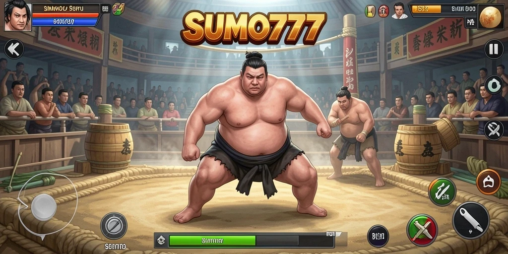 Tampilan pertarungan seru di arena sumo SUMO777.